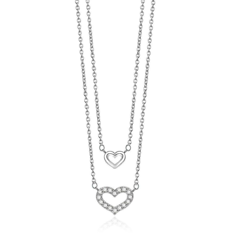 Two Hearts Double Chains Necklace